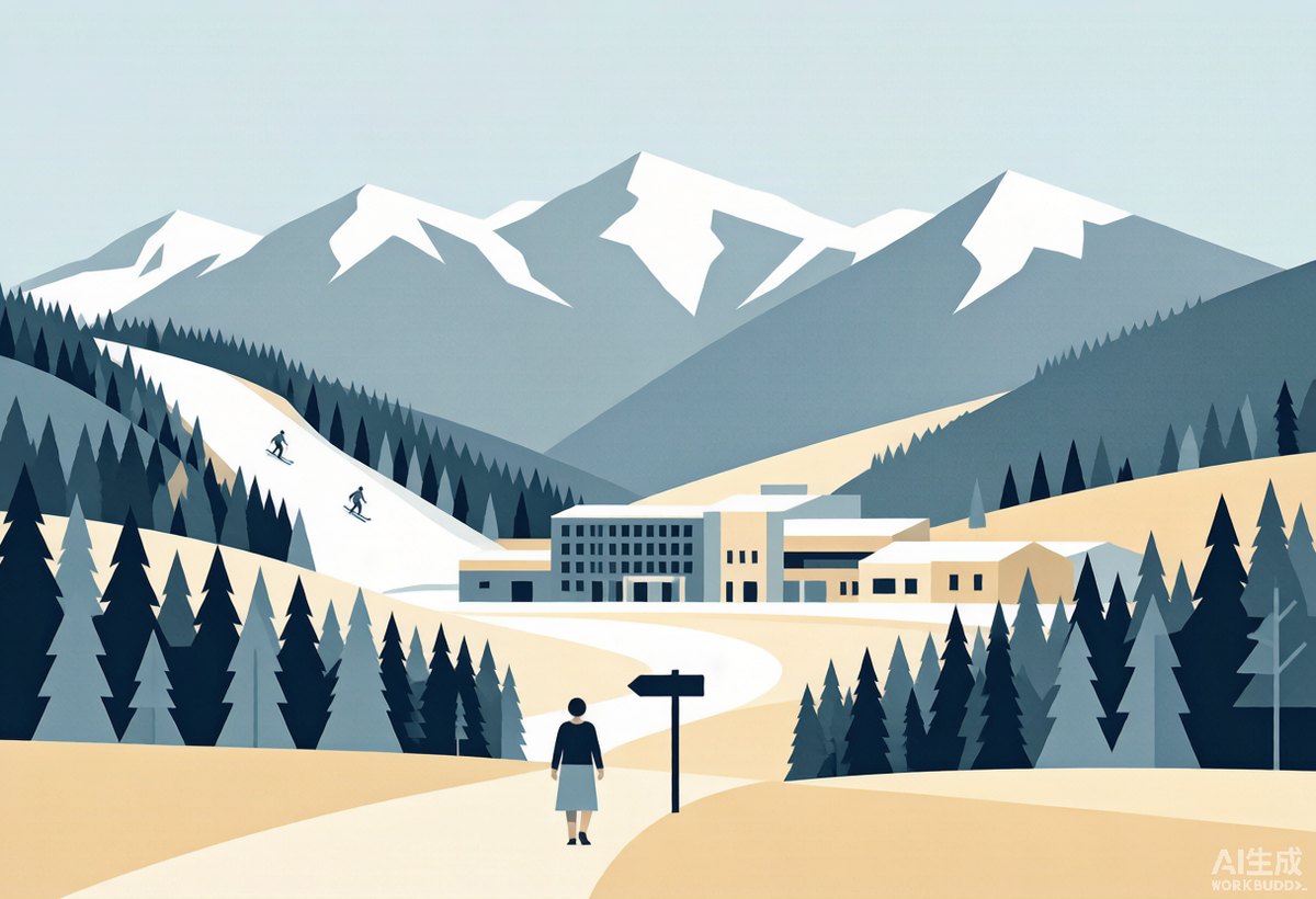 延庆区公积金提取代办服务区域示意：雪山与滑雪场插画